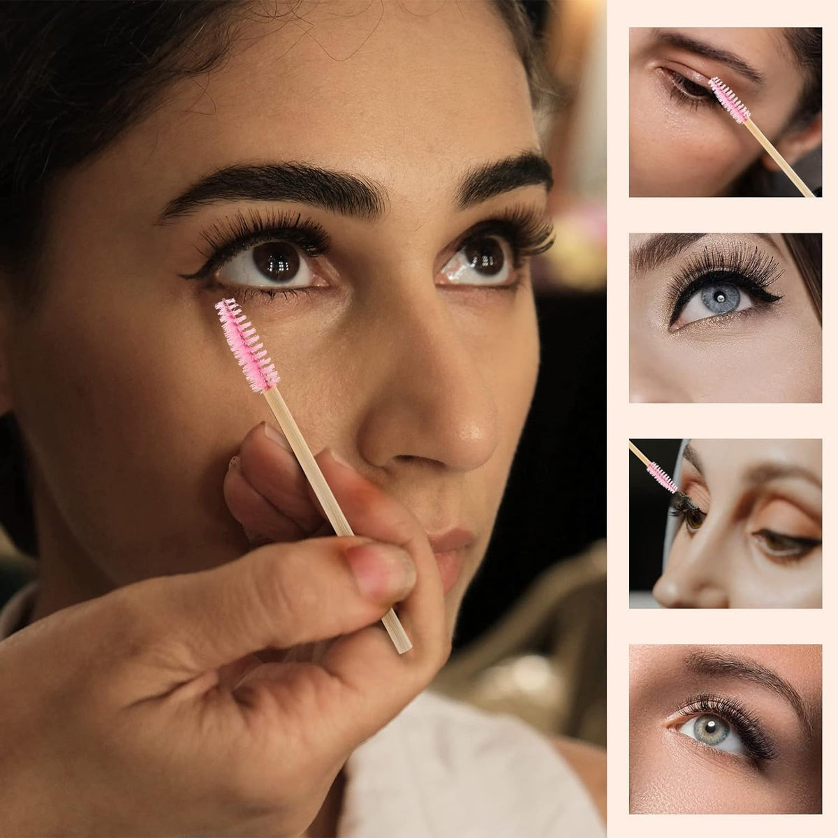 100 PCS Bamboo Eyelash Spoolies (PINK)