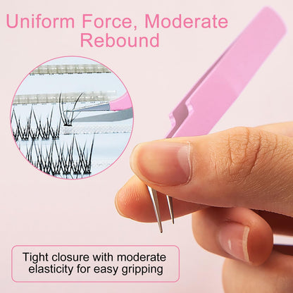 Stainless Steel Eyelash Extension Tweezers, 2PCS PINK