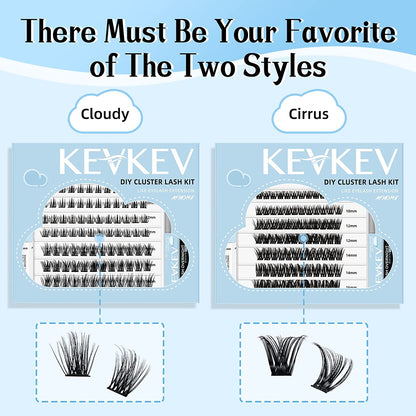Kev Kev Lash Extension Kit - 84 Pcs Cluster Lashes with Lash Bond, Seal, Glue Remover.