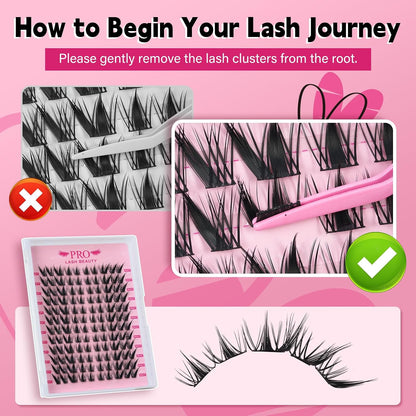 Lash Clusters Kit with 144 Pcs Individual Lashes  Bond and Seal Lash Remover
