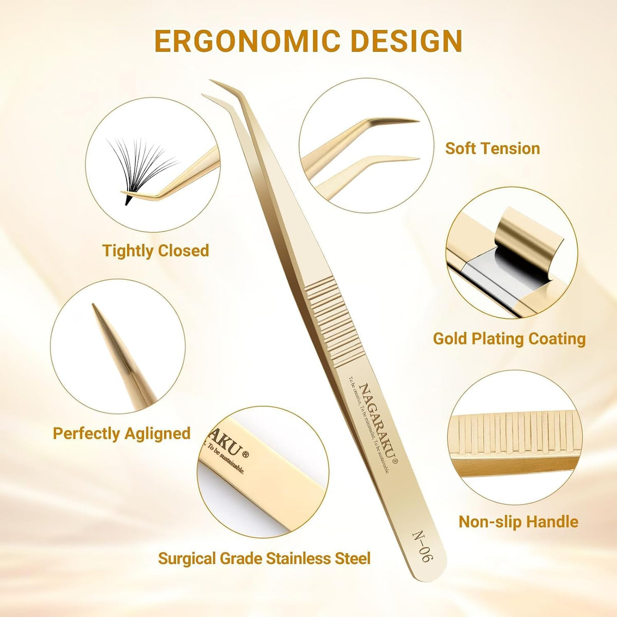 Gold Tweezers for Eyelash Extensions