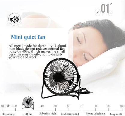 Metal Small 4 Inch USB Desk Fan (BLACK)