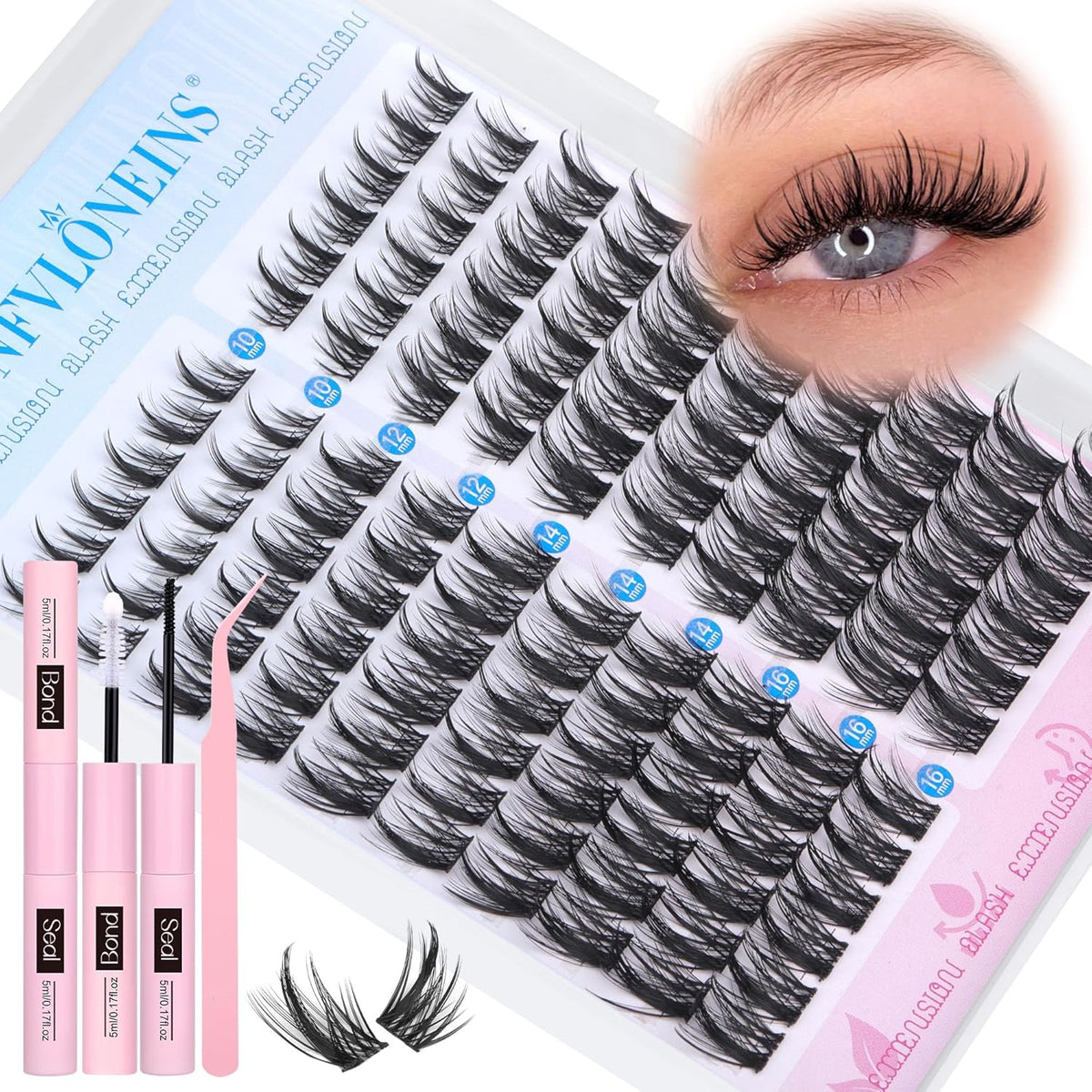 Natural Manga Wispy Lash Clusters Kit  with Bond and Seal and Tweezers