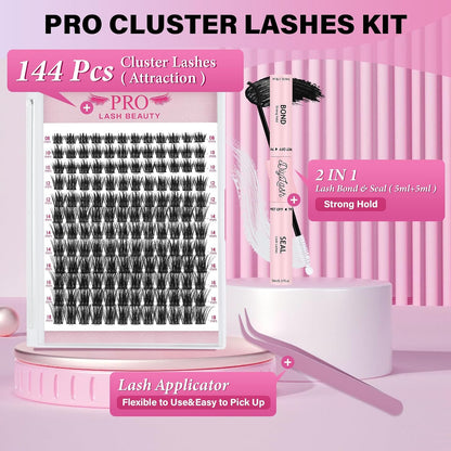 Lash Clusters Kit with 144 Pcs Individual Lashes  Bond and Seal Lash Remover