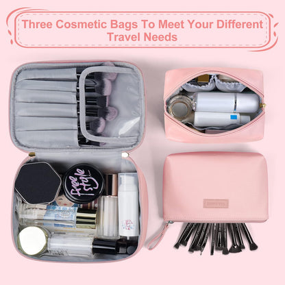 Pink Leather Travel Makeup Bag