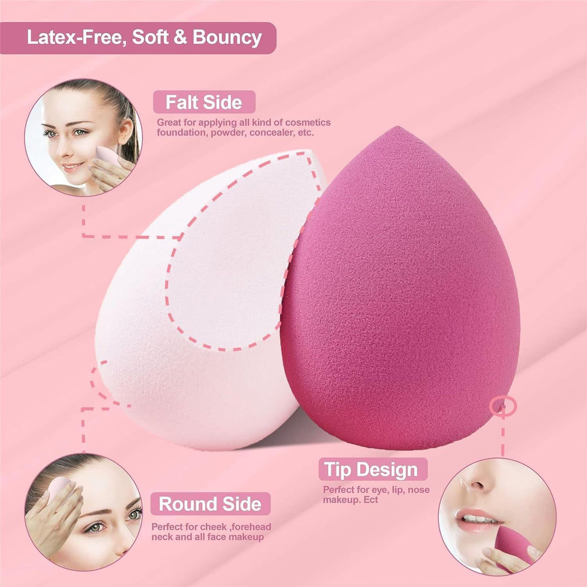 Pink Multi Coloured 14Pcs Makeup Sponges Sets