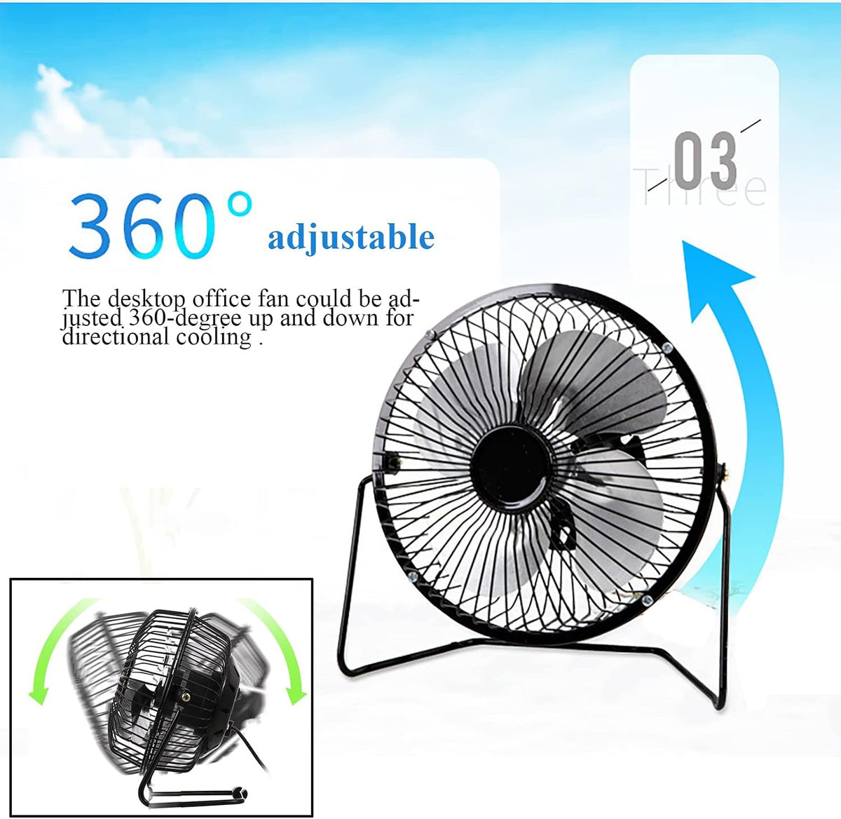Metal Small 4 Inch USB Desk Fan (BLACK)