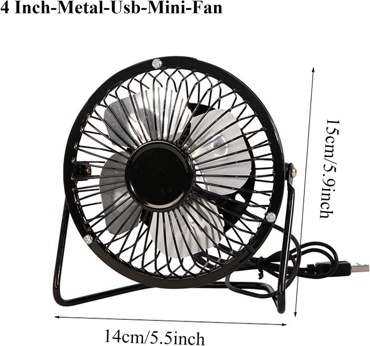 Metal Small 4 Inch USB Desk Fan (BLACK)