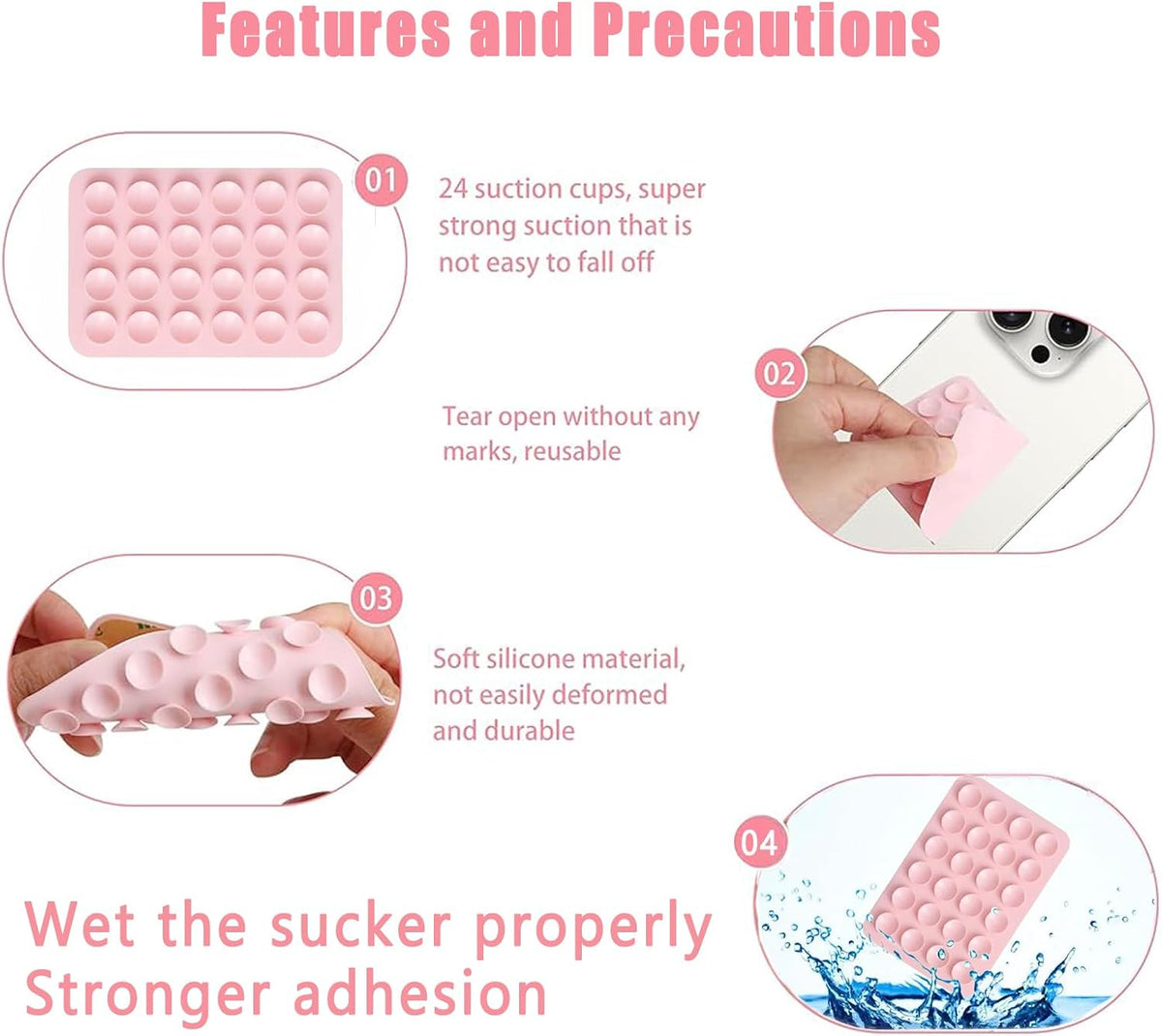 4 Piece Phone Suction  (Black White Pink)
