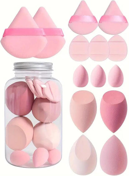 Pink Multi Coloured 14Pcs Makeup Sponges Sets