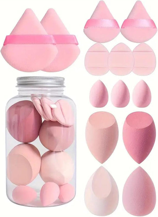 Pink Multi Coloured 14Pcs Makeup Sponges Sets