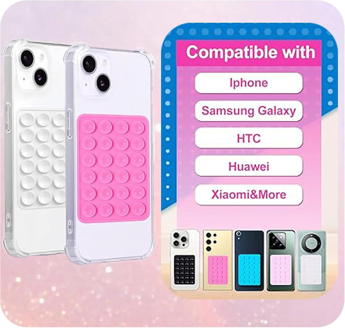 4 Piece Phone Suction  (Black White Pink)
