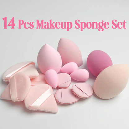 Pink Multi Coloured 14Pcs Makeup Sponges Sets