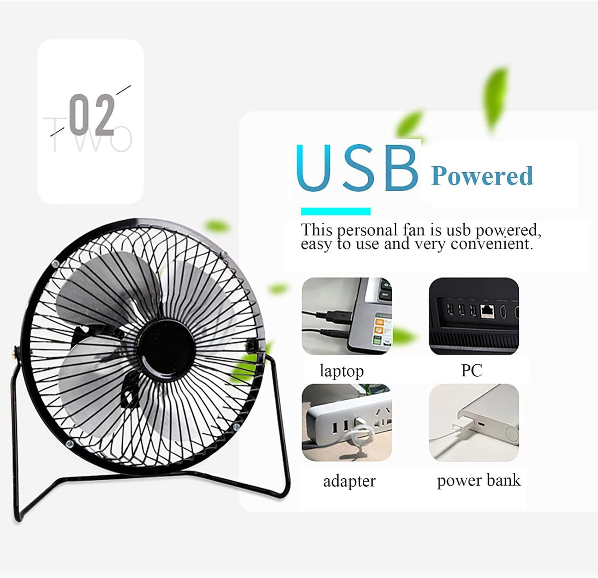 Metal Small 4 Inch USB Desk Fan (BLACK)