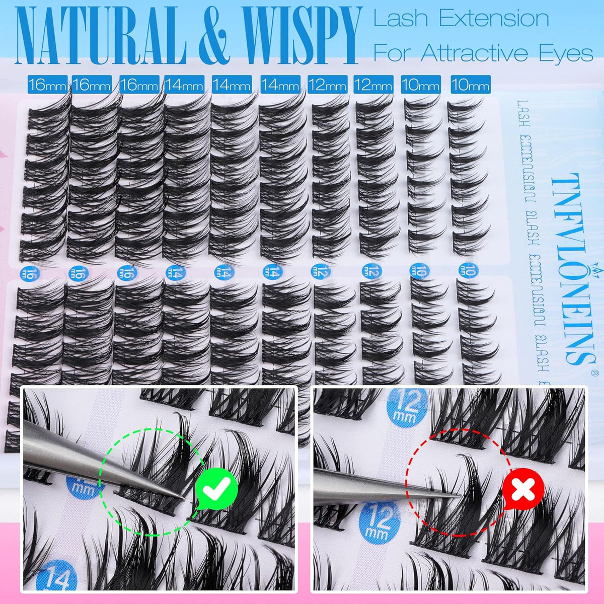 Natural Manga Wispy Lash Clusters Kit  with Bond and Seal and Tweezers