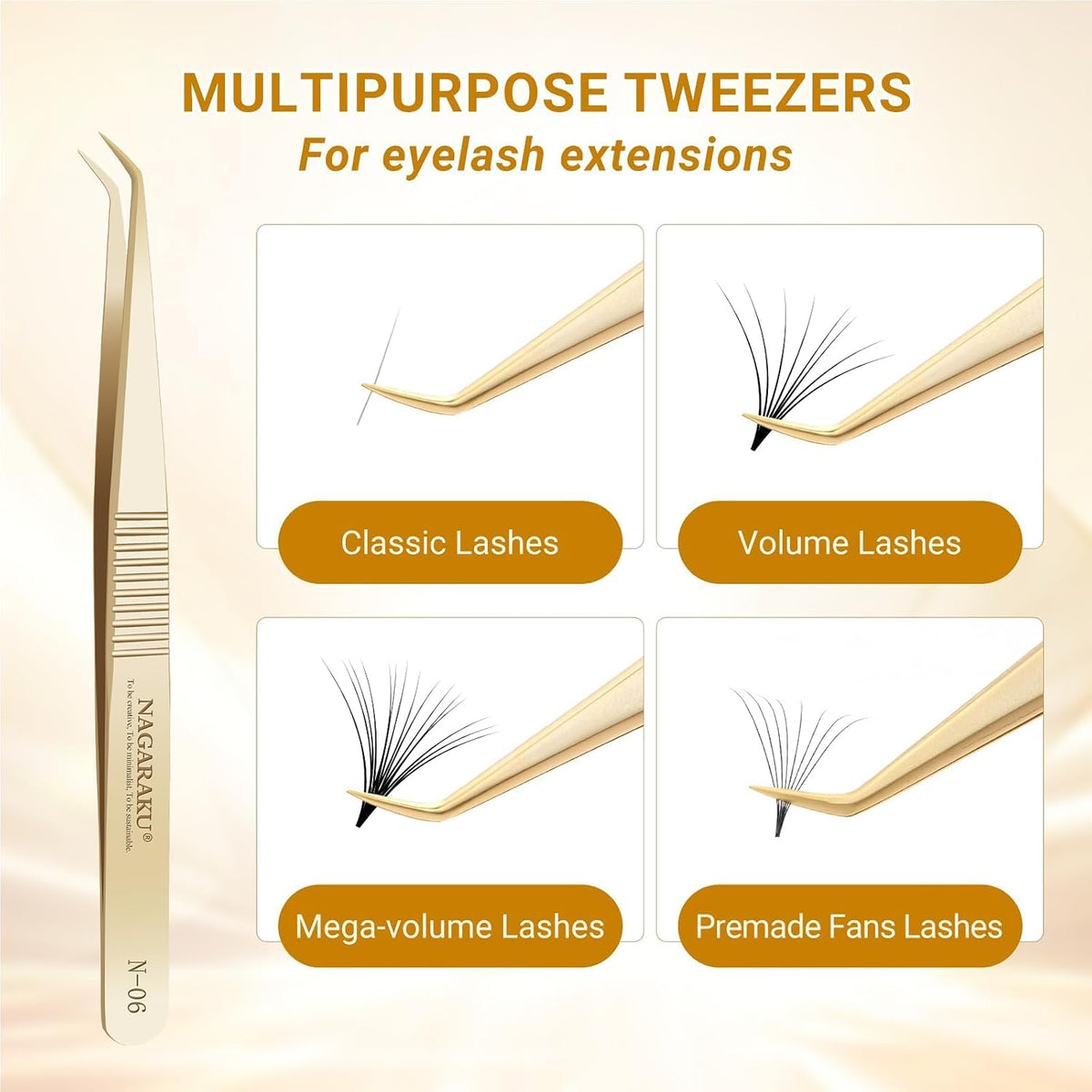Gold Tweezers for Eyelash Extensions