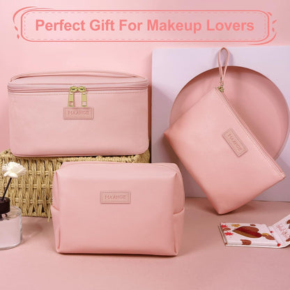 Pink Leather Travel Makeup Bag