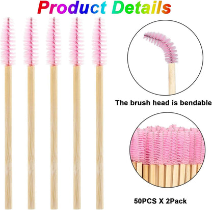 100 PCS Bamboo Eyelash Spoolies (PINK)