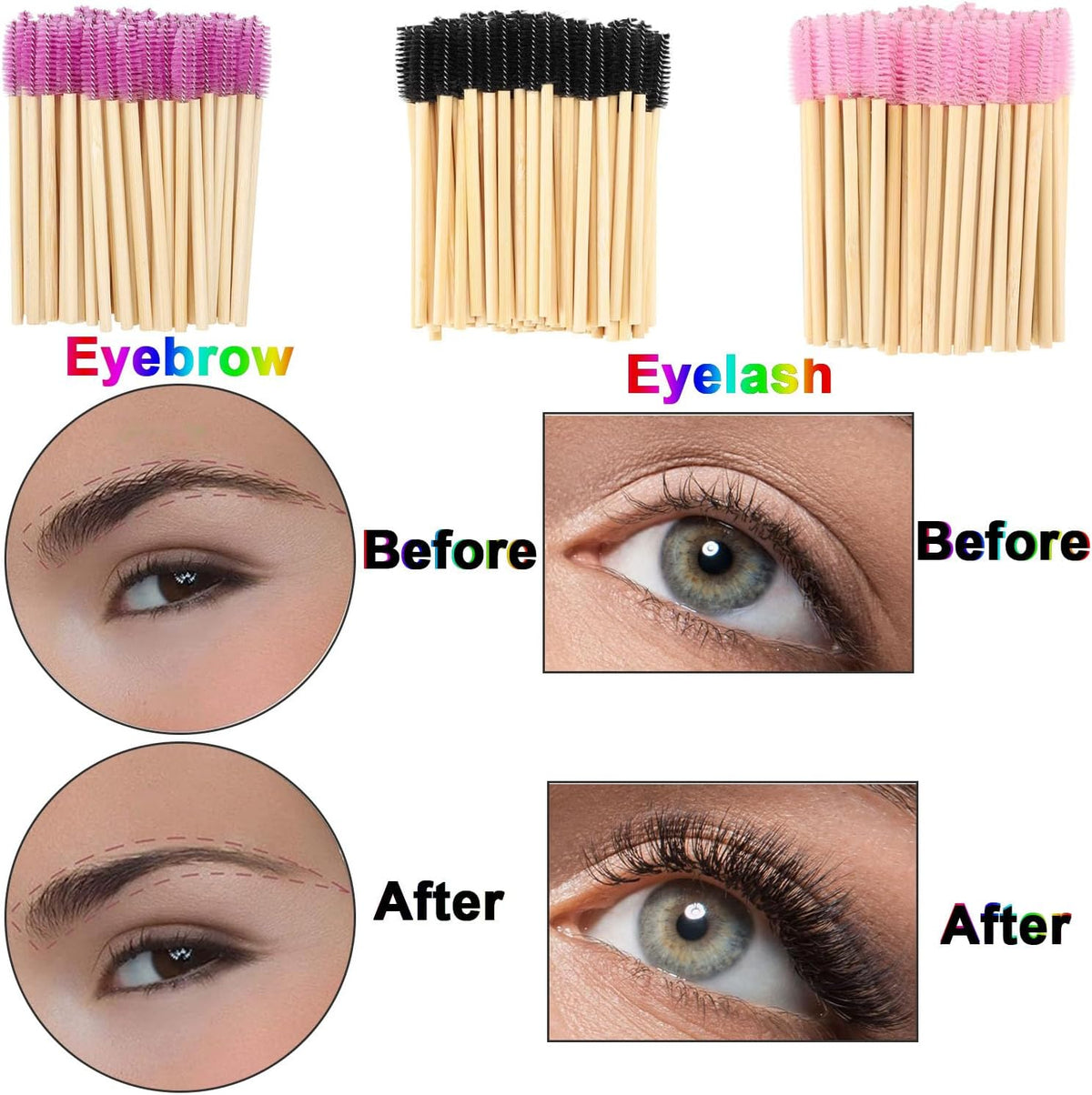 100 PCS Bamboo Eyelash Spoolies (PINK)