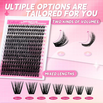 Lash Clusters Volume Fluffy Soft D Curl 280Pcs 80D 10-18Mm