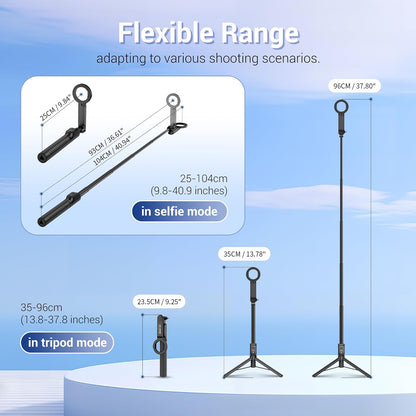 Magnetic Selfie Stick & Mini Tripod- Extendable Phone Tripod with 180° Roating Phone Holder for iPhone & Android BLACK