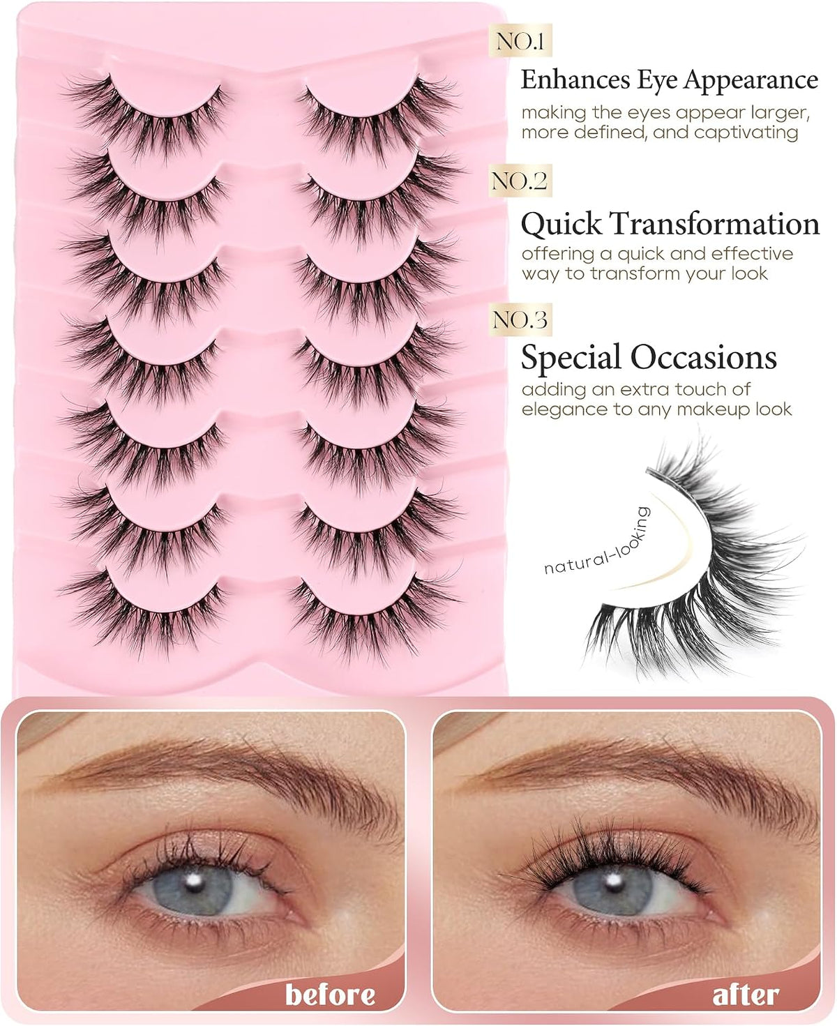 False Eyelashes Cat Eye Lashes Volume Lashes Fake Lashes Wispy Lashes Mink Lashes Fluffy Natural Eyelashes 15Mm Lashes D35