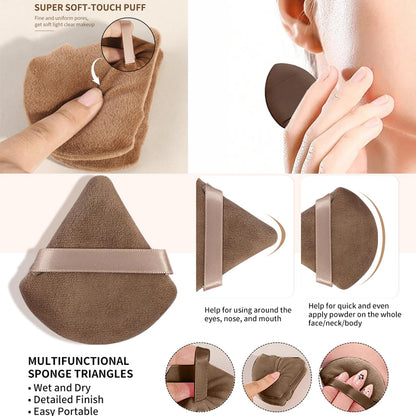 Brown Powder Puff and Makeup Sponges Set With A Fluffy Headband & Absorbent Wristband