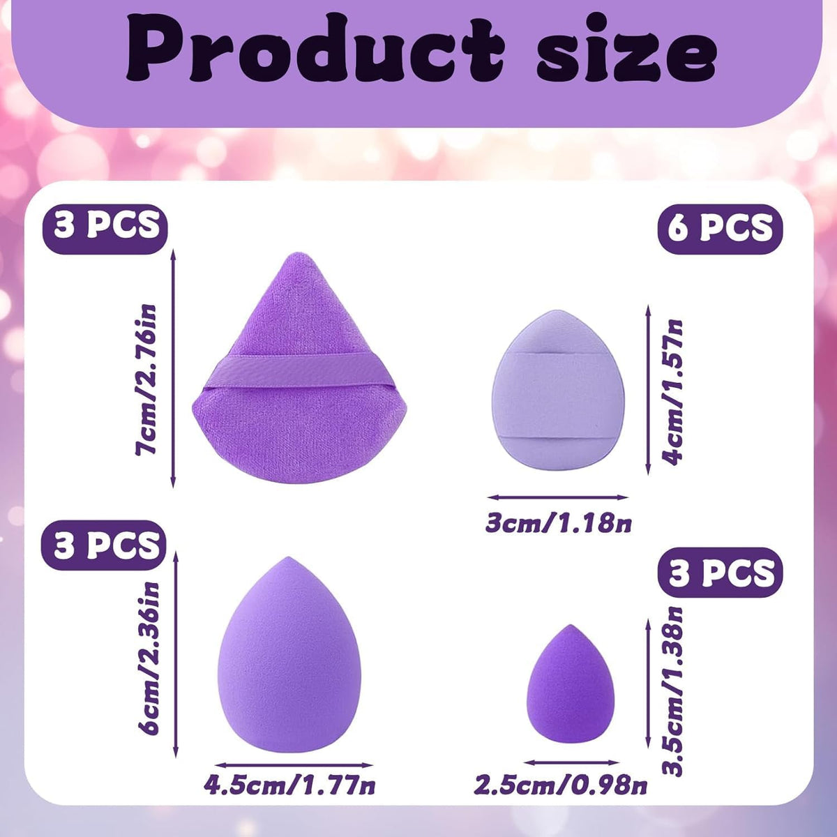 15Pcs Purple Multi-Colored Makeup Sponges Sets