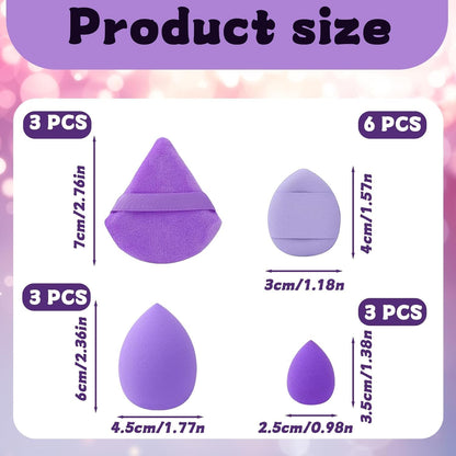 15Pcs Purple Multi-Colored Makeup Sponges Sets