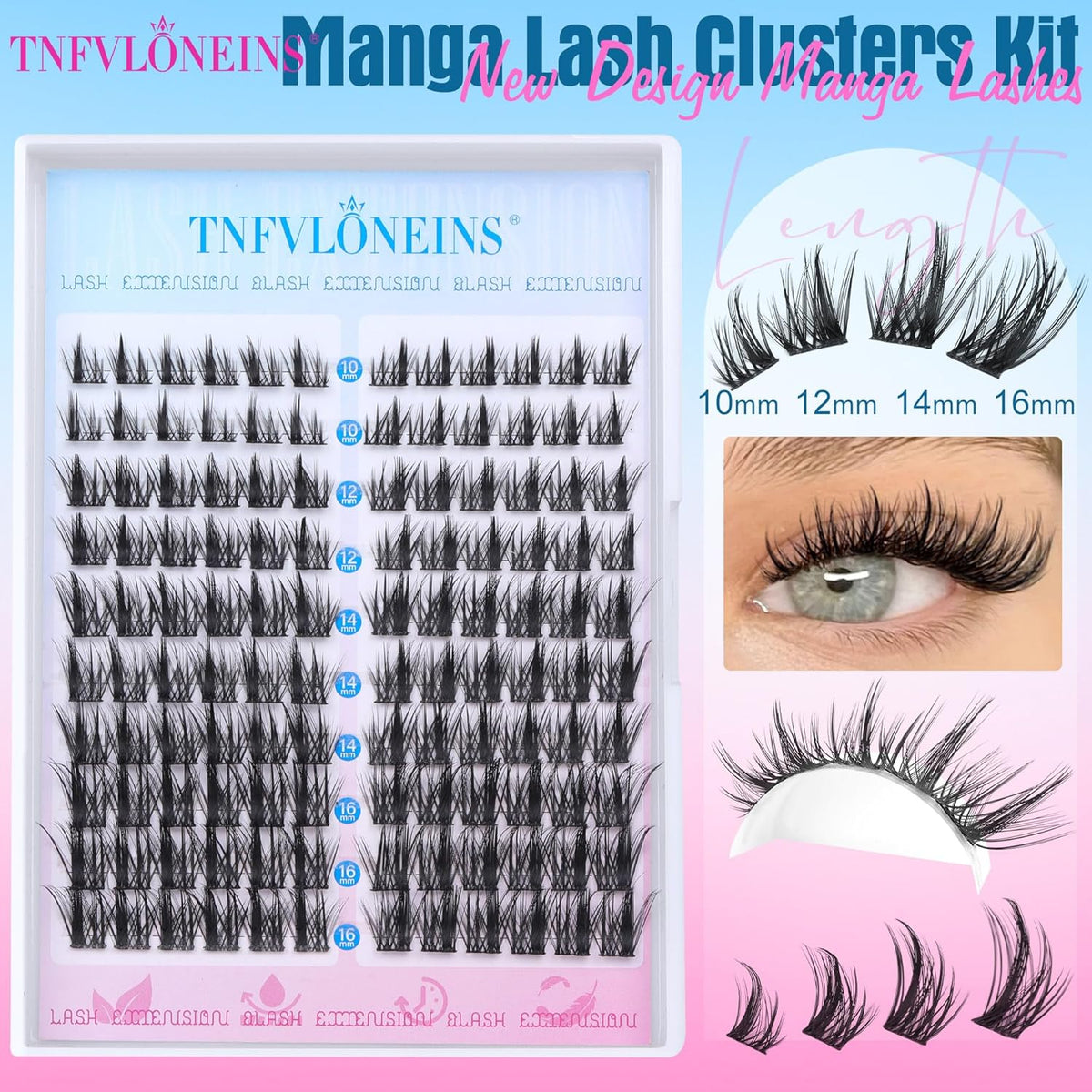 Natural Manga Wispy Lash Clusters Kit  with Bond and Seal and Tweezers