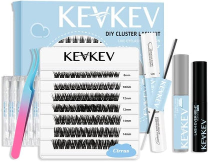 Kev Kev Lash Extension Kit - 84 Pcs Cluster Lashes with Lash Bond, Seal, Glue Remover.