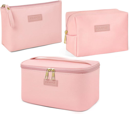 Pink Leather Travel Makeup Bag
