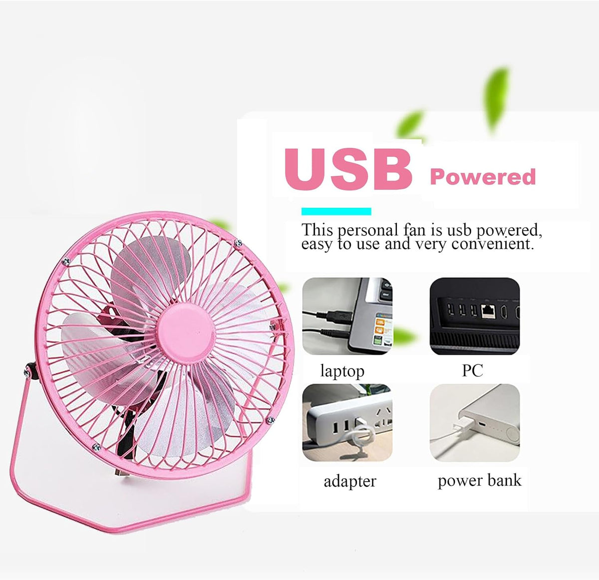 Metal Small 4 Inch USB Desk Fan (PINK)