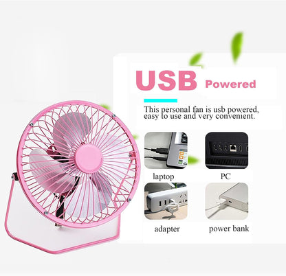 Metal Small 4 Inch USB Desk Fan (PINK)