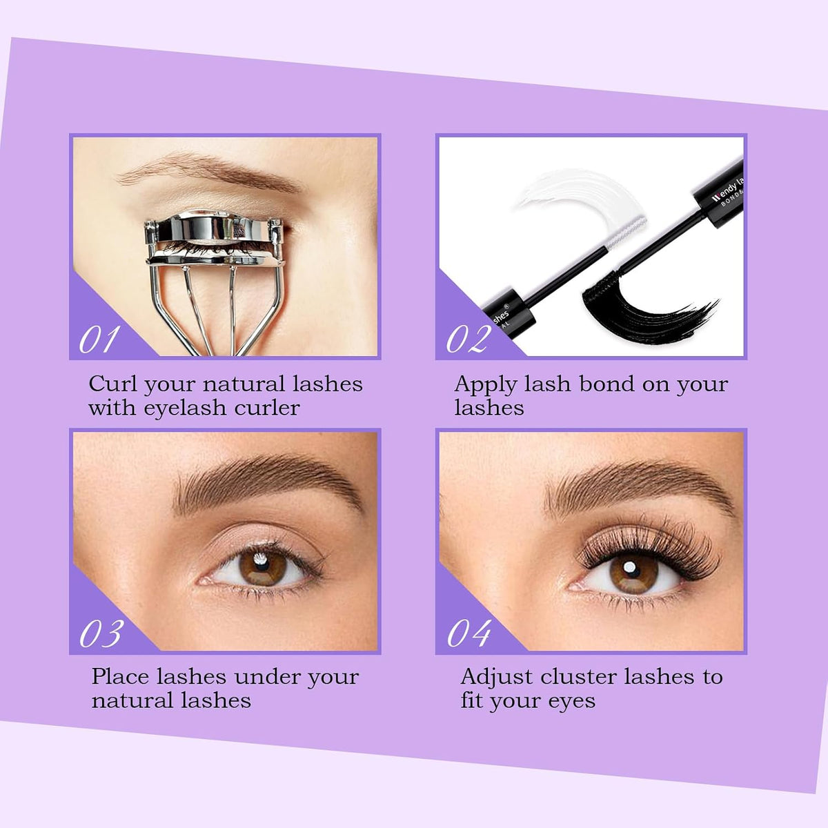 Individual Eyelash Lash Kit C/D Curl With Lash Bond and Seal Applicator & Remover