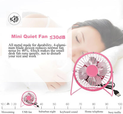 Metal Small 4 Inch USB Desk Fan (PINK)