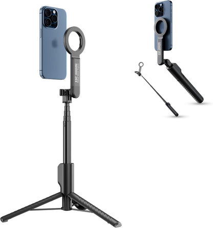 Magnetic Selfie Stick & Mini Tripod- Extendable Phone Tripod with 180° Roating Phone Holder for iPhone & Android BLACK