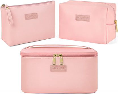 Pink Leather Travel Makeup Bag