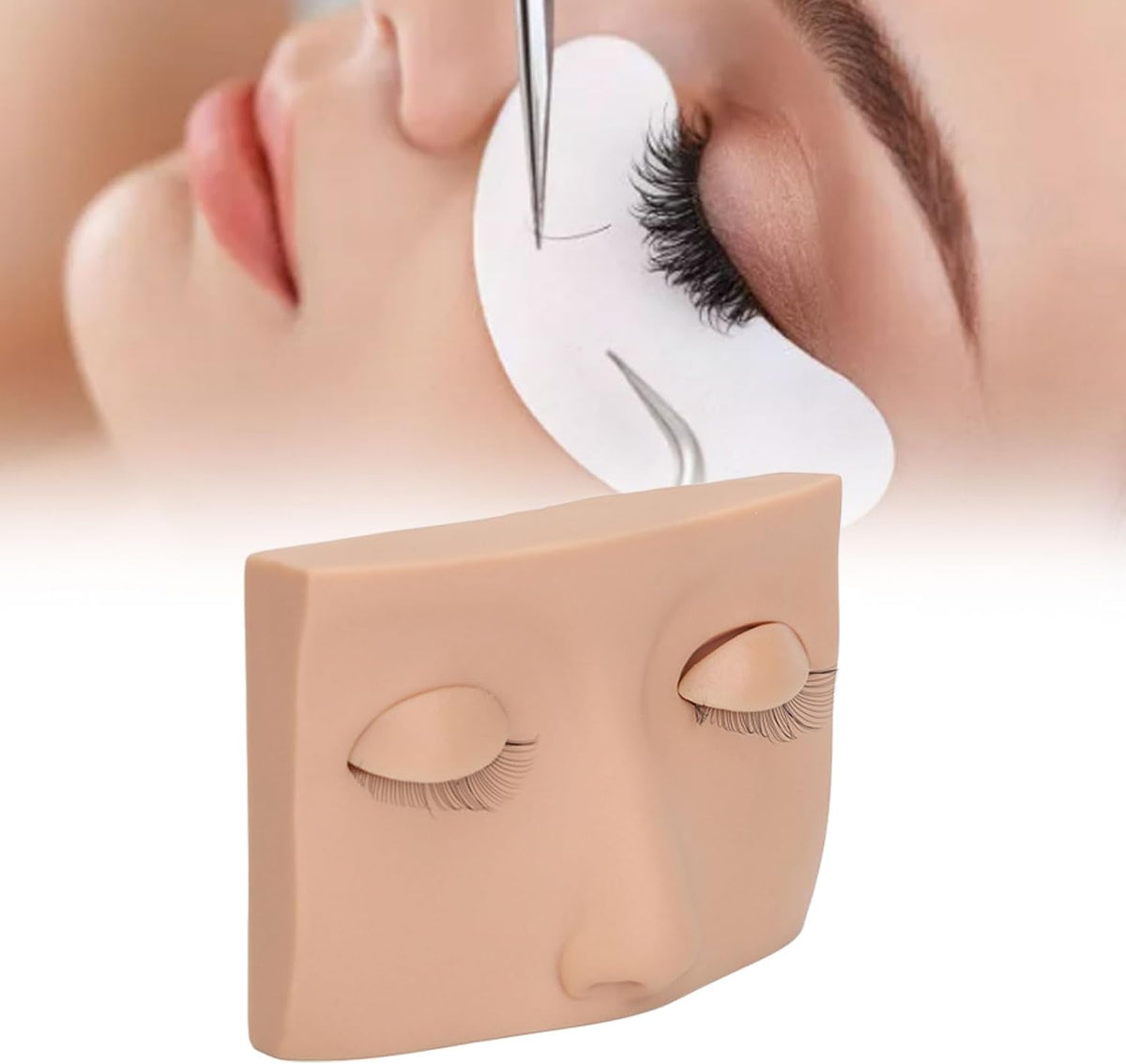 Eyelash Training Mannequin, Lash Extension Practice Kit with 3 Pairs of Removable Lash Practice Eyelids, For  Beginners and Reusable