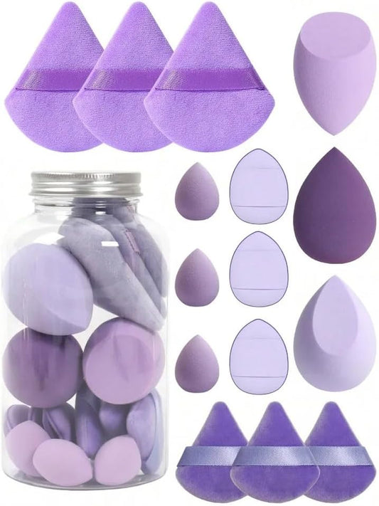 15Pcs Purple Multi-Colored Makeup Sponges Sets