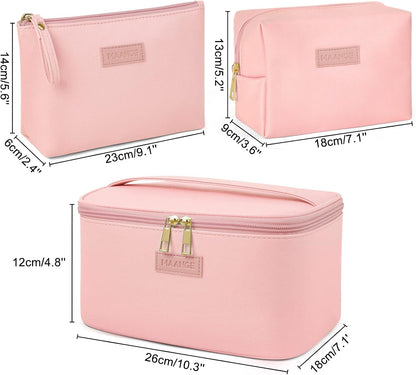 Pink Leather Travel Makeup Bag